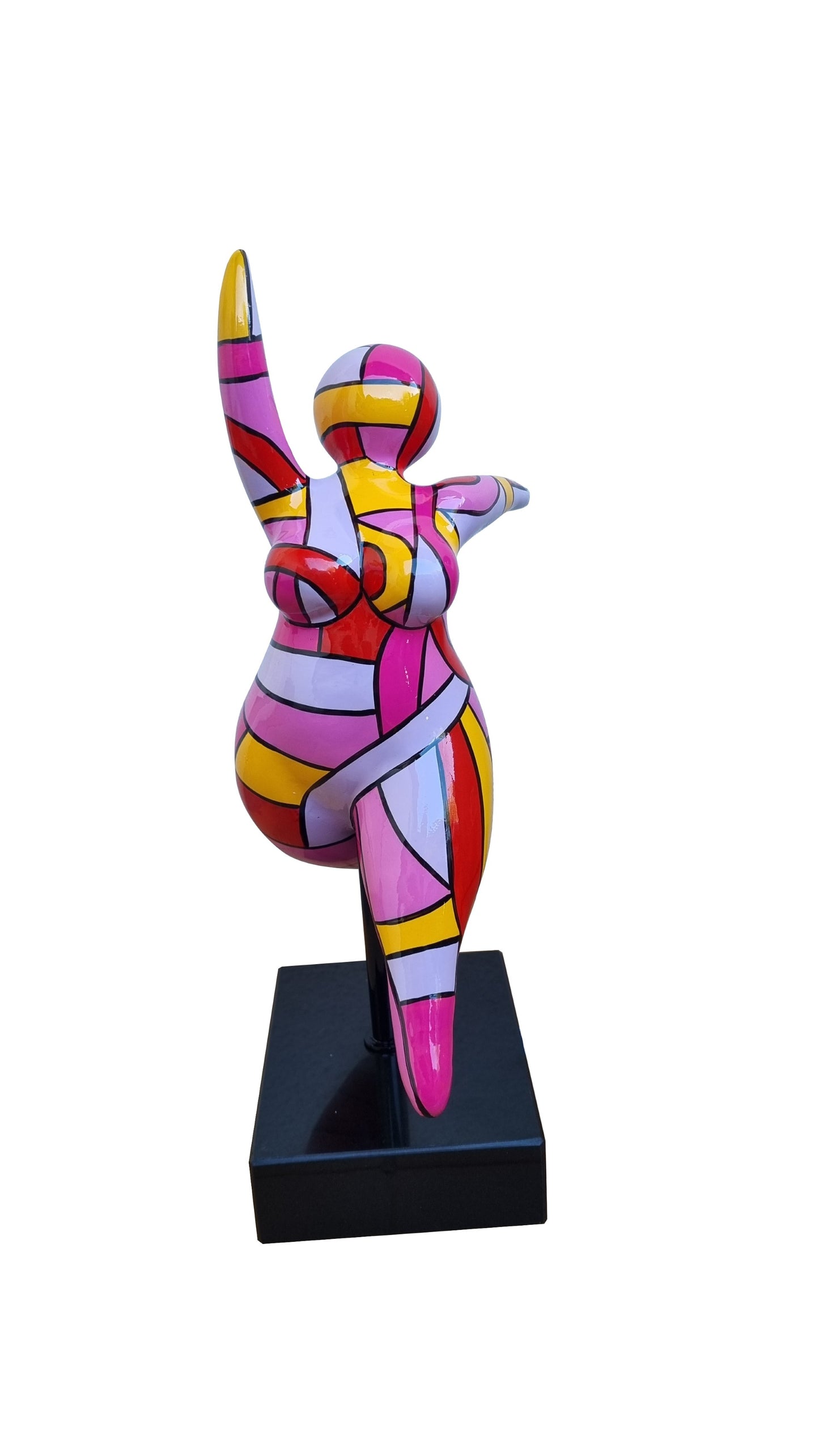 Statue de femme style Nana, modèle rose et jaune, hauteur 40 centimètres