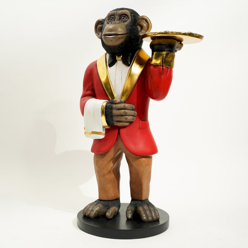 Très grande statue singe "James, Chimpanzé Serviteur", hauteur 95 centimètres en résine multicolore
