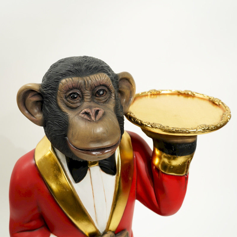 Très grande statue singe "James, Chimpanzé Serviteur", hauteur 95 centimètres en résine multicolore