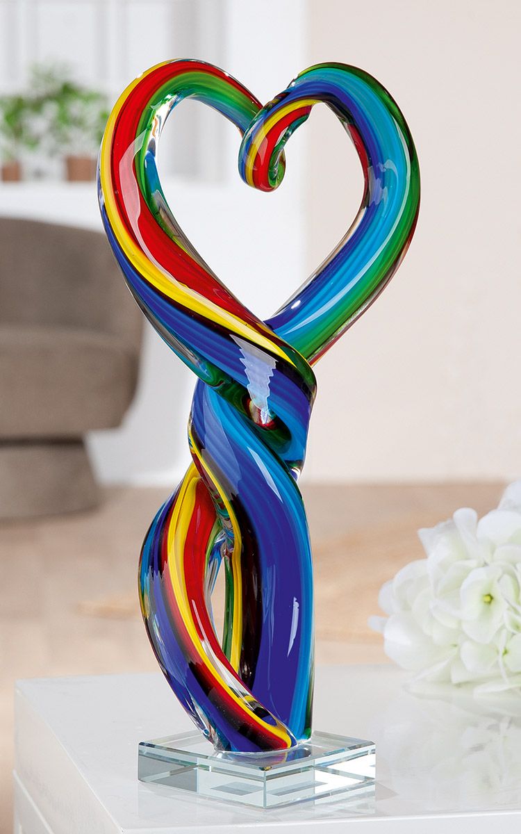 Sculpture artistique en verre multicolore, hauteur 34 centimètres