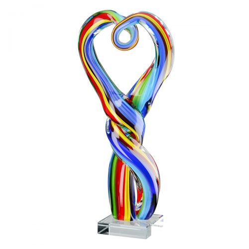 Sculpture artistique en verre multicolore, hauteur 34 centimètres