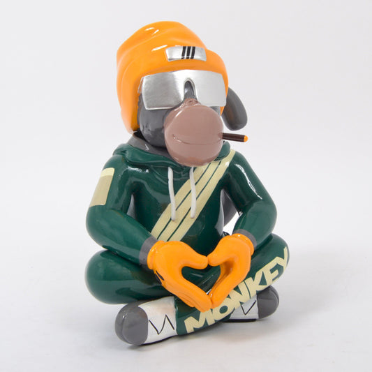 Skiing monkey statue, in multicolored resin, height 36 centimeters