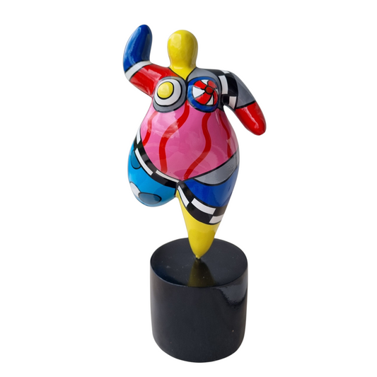 Statue de femme danseuse ronde style Nana, modèle "Dolly" en résine multicolore. Hauteur 20 centimètres