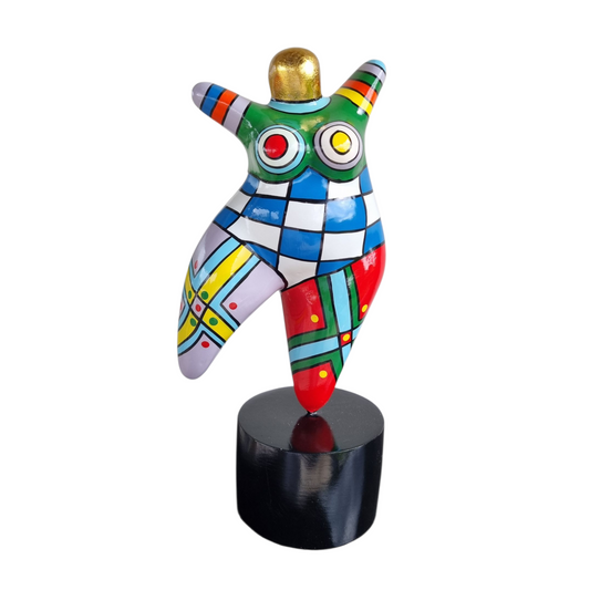 Statue de femme ronde "danseuse" en résine multicolore. Hauteur 26 centimètres