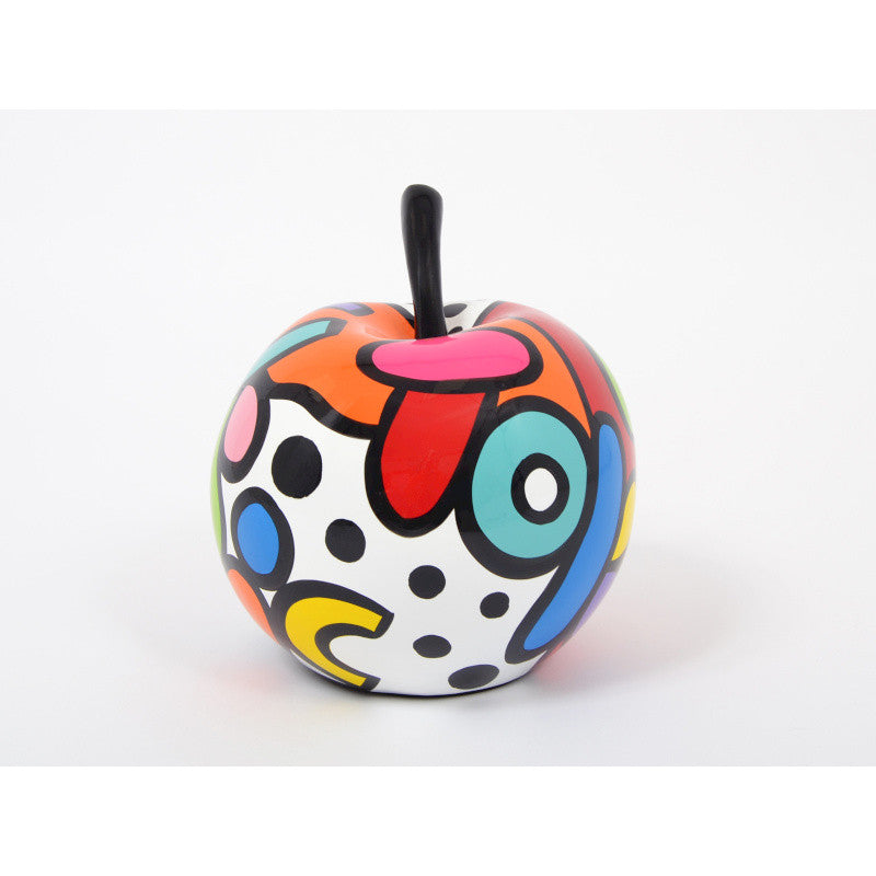 Grande sculpture de fruit. Pomme "Pop" en résine multicolore. Hauteur 50 centimètres