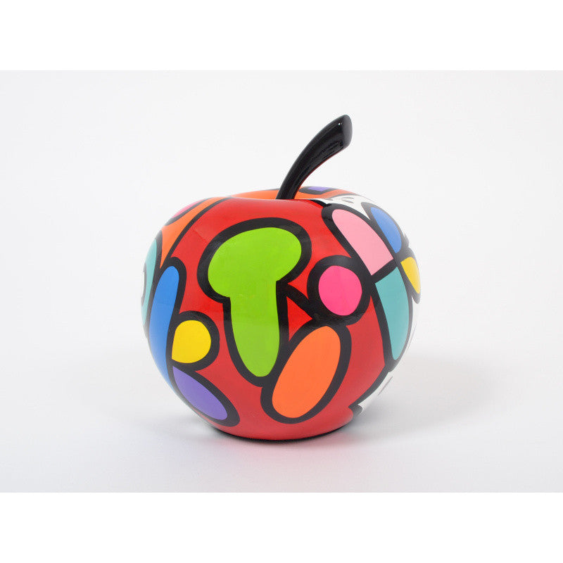 Grande sculpture de fruit. Pomme "Pop" en résine multicolore. Hauteur 50 centimètres