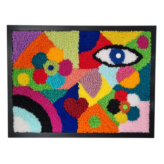 Multicolor Wool Punch Needle Tufted Wall Art Panel, size 30 × 40 cm