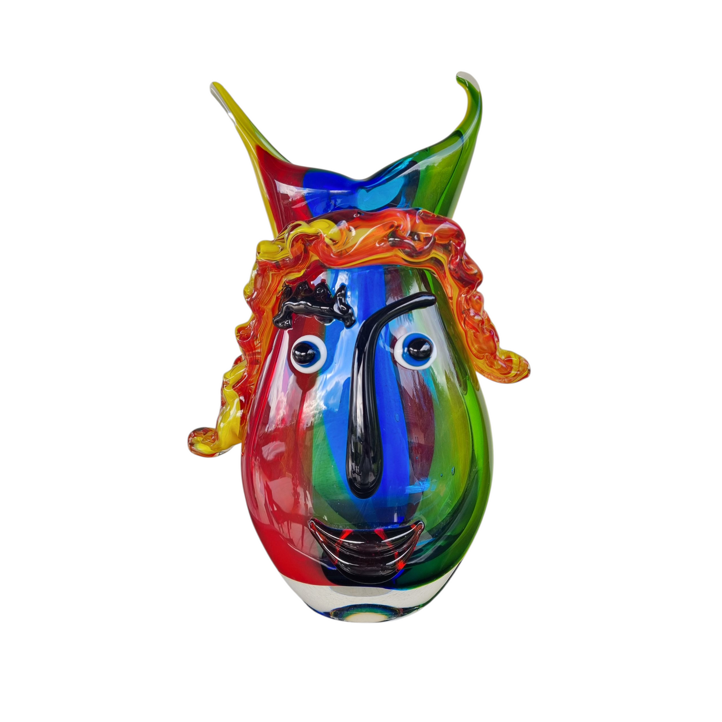 Vase visage en verre coloré, hauteur 37 centimètres