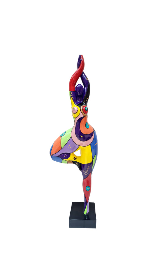Statue Nanas Danseuses femme ronde "Prunelle" hauteur 52 centimètres. Résine multicolore