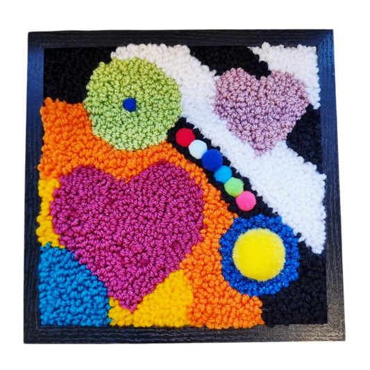 Multicolor Wool Punch Needle Tufted Wall Art Panel,  size 22 × 22 cm