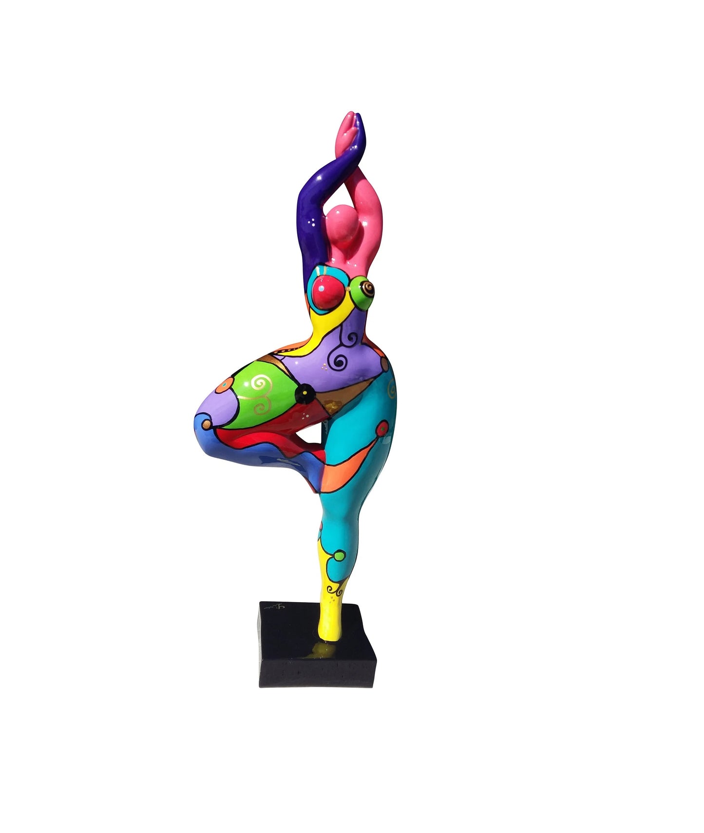 Sculpture Nana ronde, femme en résine multicolore, hauteur 52 centimètres. Modèle "Circus"