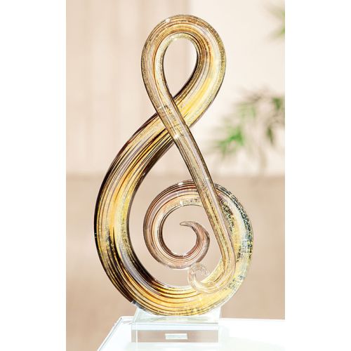 Sculpture artistique en verre multicolore, clé musicale hauteur 29 centimètres