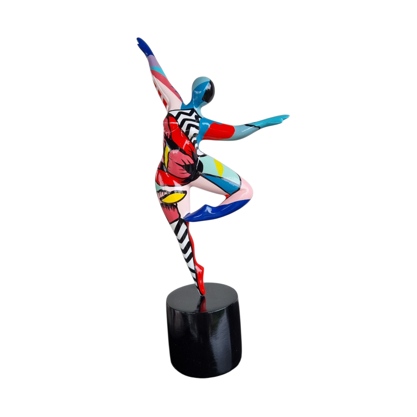 Statue de femme danseuse ronde, dans le style des "Nanas" en résine multicolore. Hauteur 29 centimètres