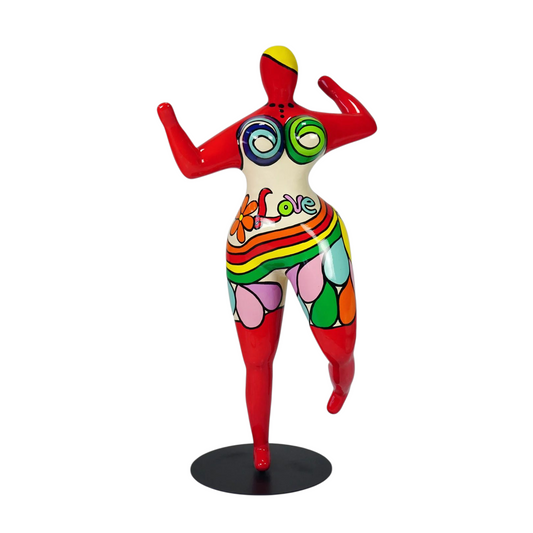 Statue of Nana woman or dancer in multicolored resin. Height 155 centimeters