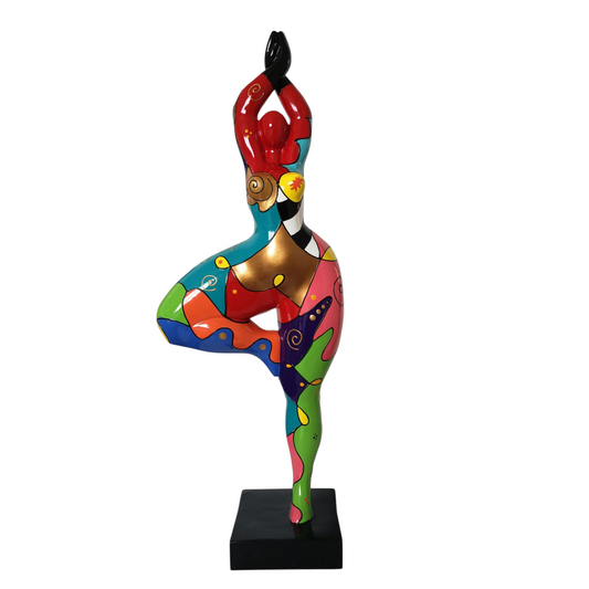 Statue of a dancing woman, in multicolored resin, height 52 centimeters