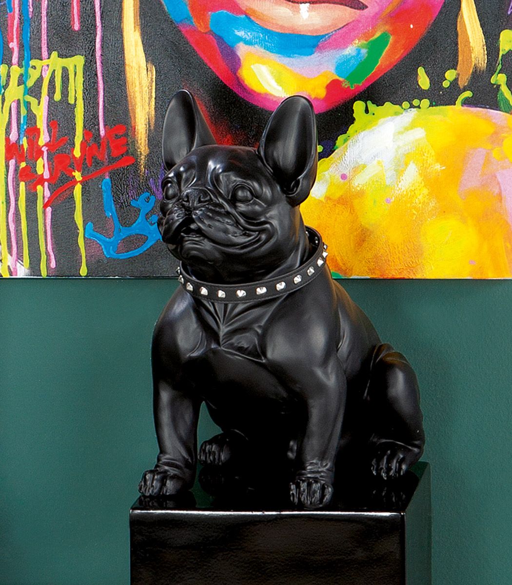 Big French Bulldog Statue, black resin. Height 41 centimeters