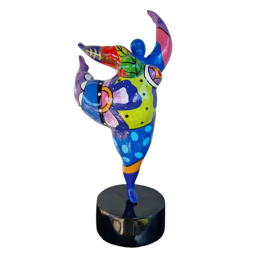 Sculpture of a round & curvy woman, resin colorful. Height 28 centimeters
