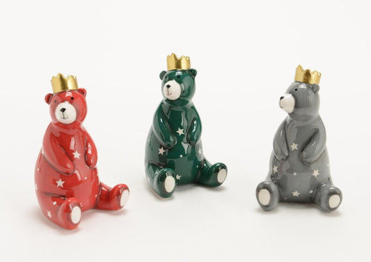 Set of 3 ceramic bear statues, height 4'3 inches (11 centimeters)