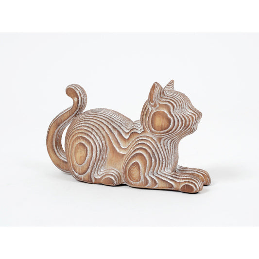 Cat statue, in wood effect resin, length 20 and height 12 centimeters. For decoration