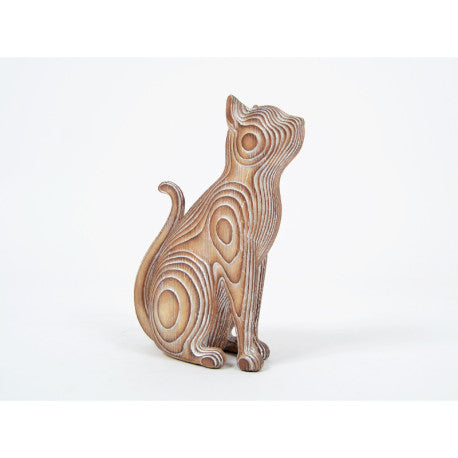 Statue de chat, en résine effet bois, hauteur 22 centimètres. Pour décoration