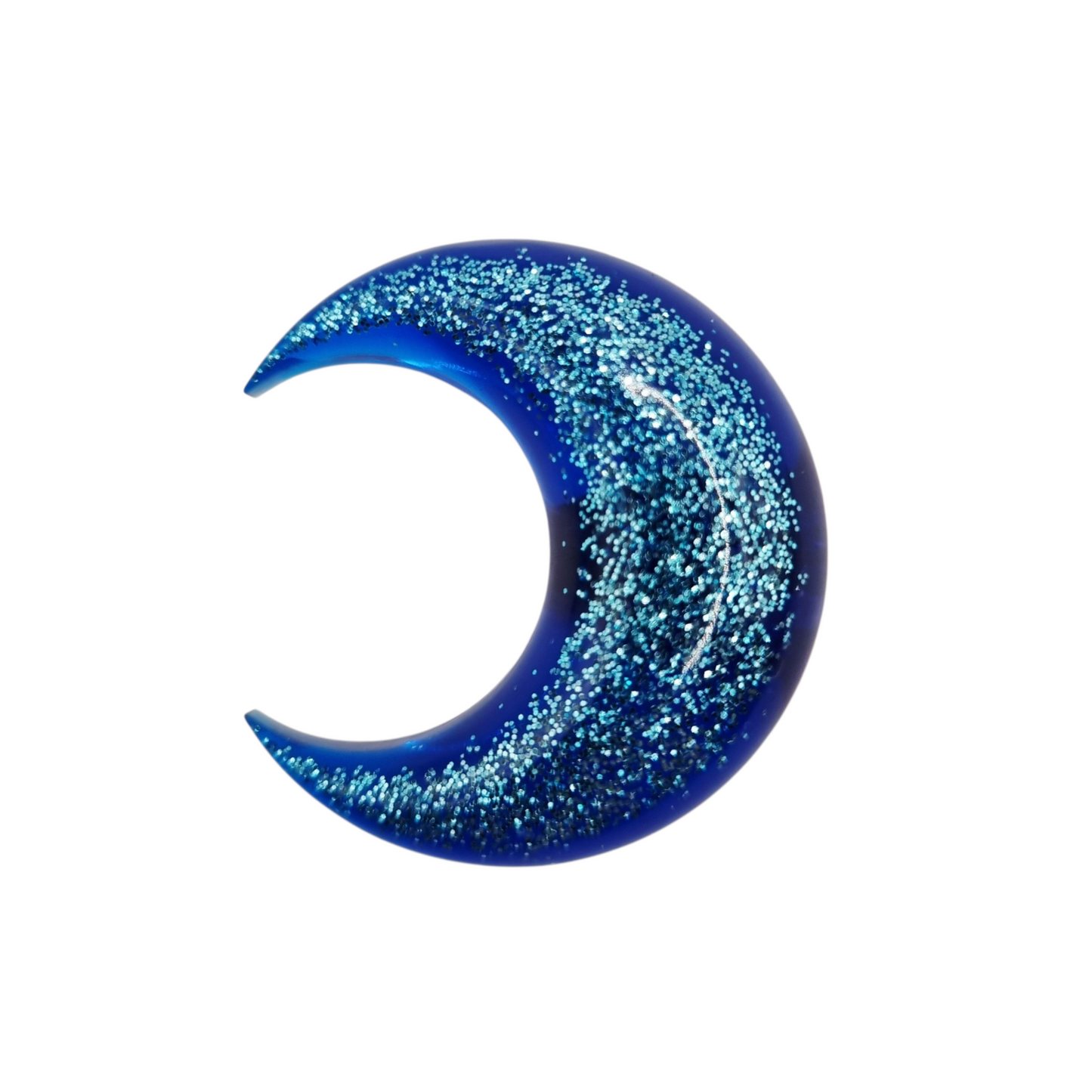 Petit magnet ou aimant frigo en forme de Lune bleue avec paillettes, longueur 3 cm