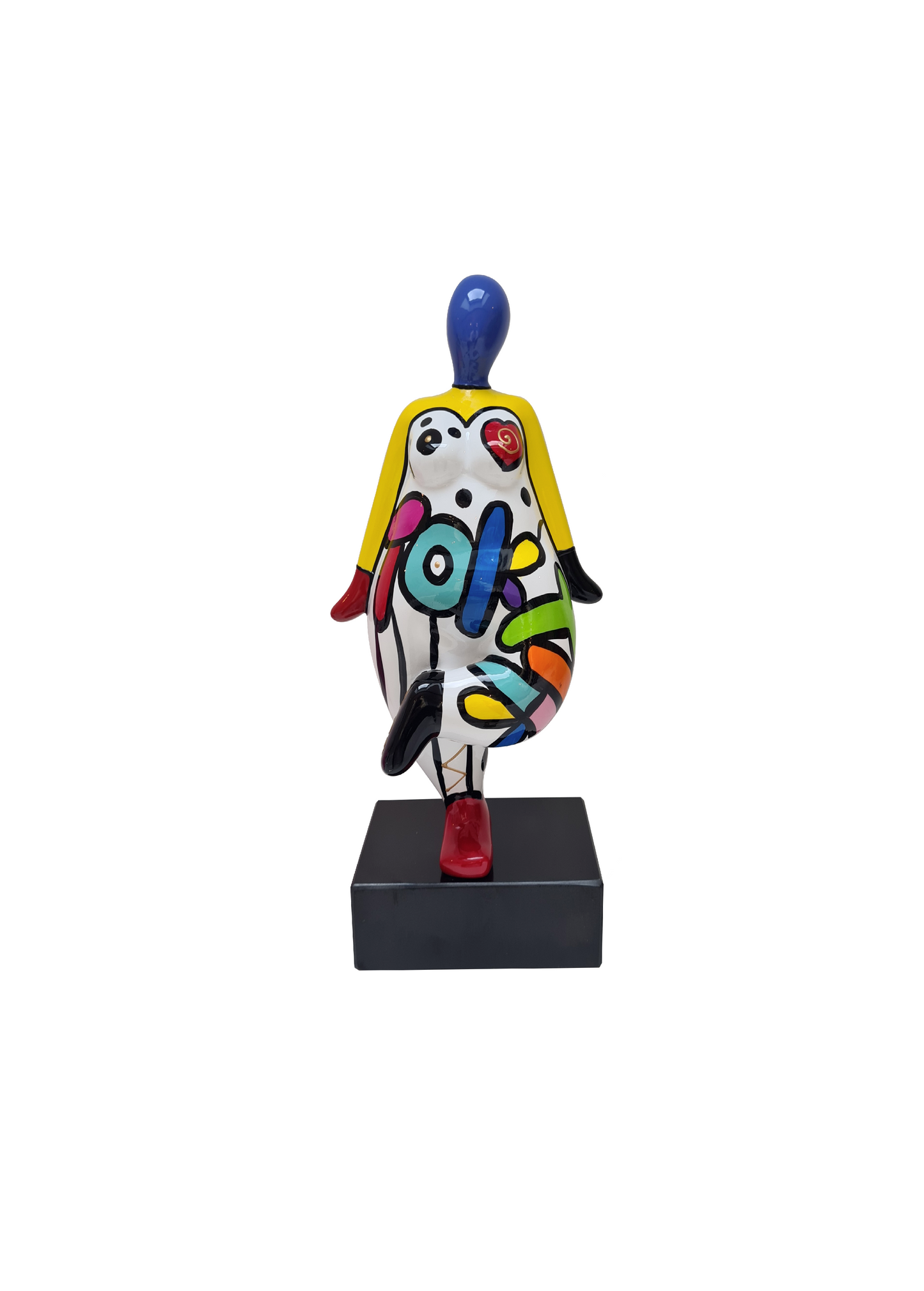 Sculpture femme style Nana, en résine multicolore. Hauteur 31 centimètres