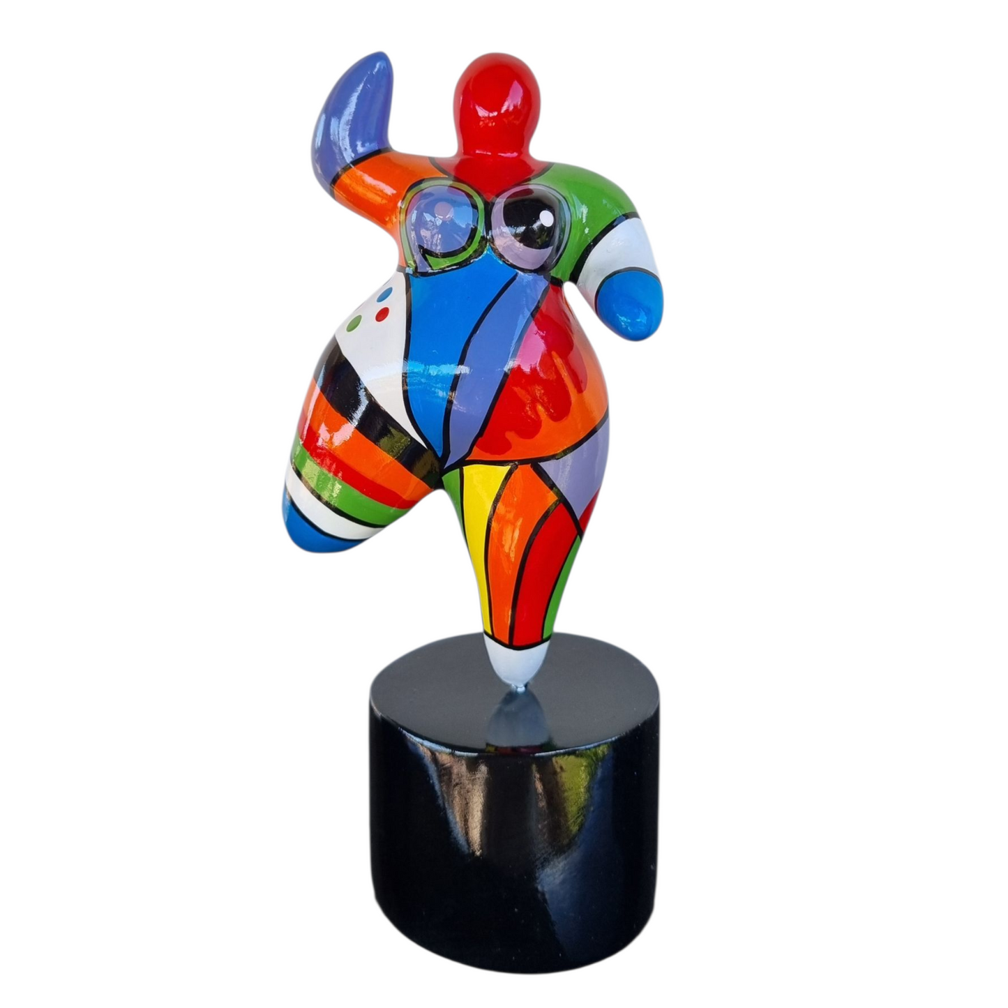 Statue de femme danseuse ronde style Nana, modèle "Dolly" en résine multicolore. Hauteur 20 centimètres