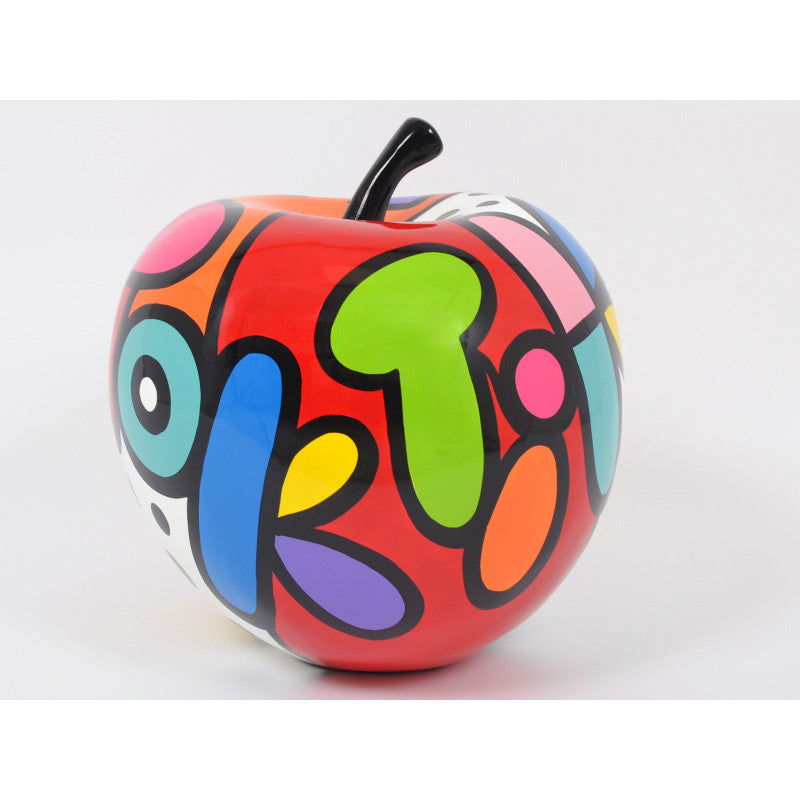 Grande sculpture de fruit. Pomme "Pop" en résine multicolore. Hauteur 50 centimètres