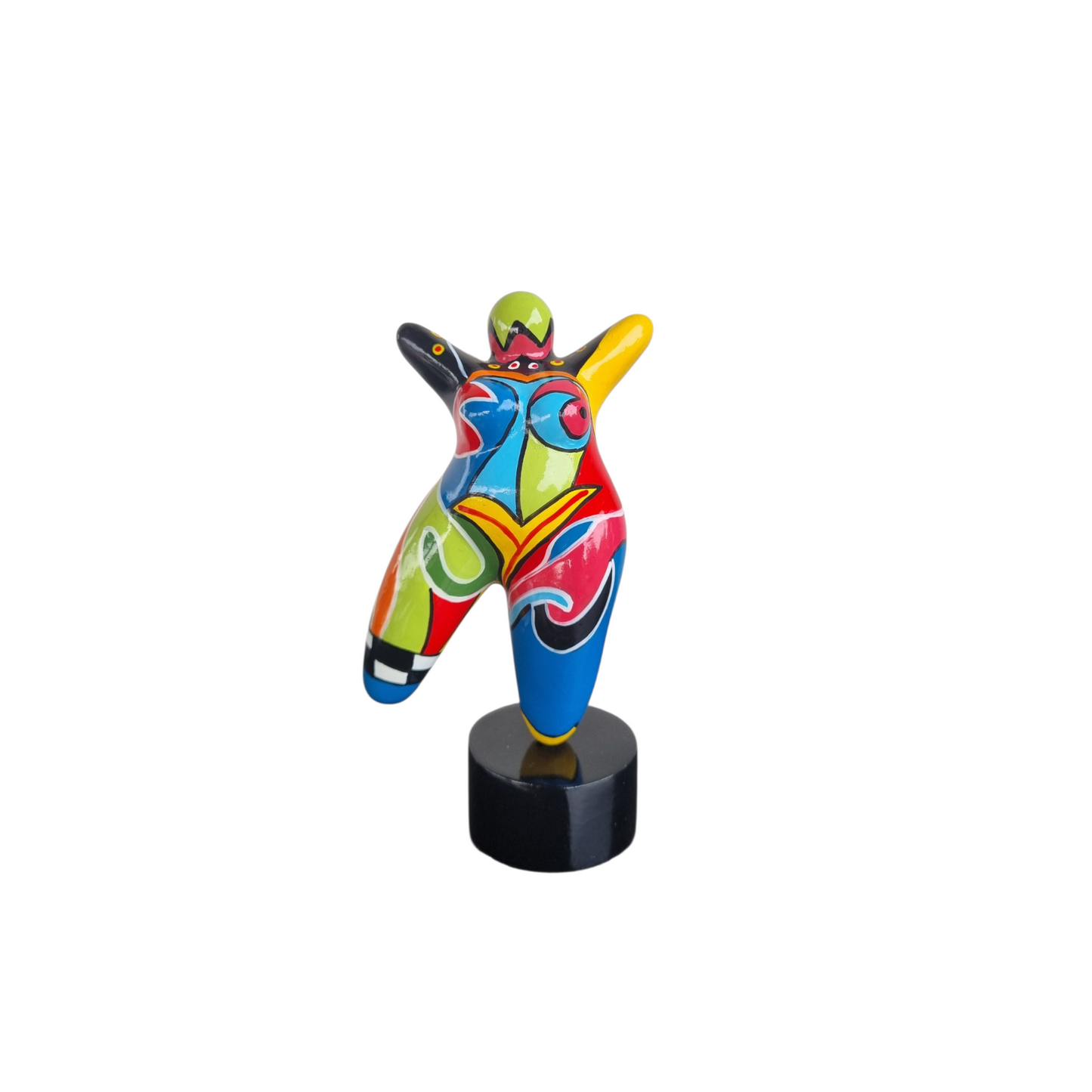 Statue de femme ronde danseuse, style Nana, en résine multicolore. Hauteur 17 centimètres