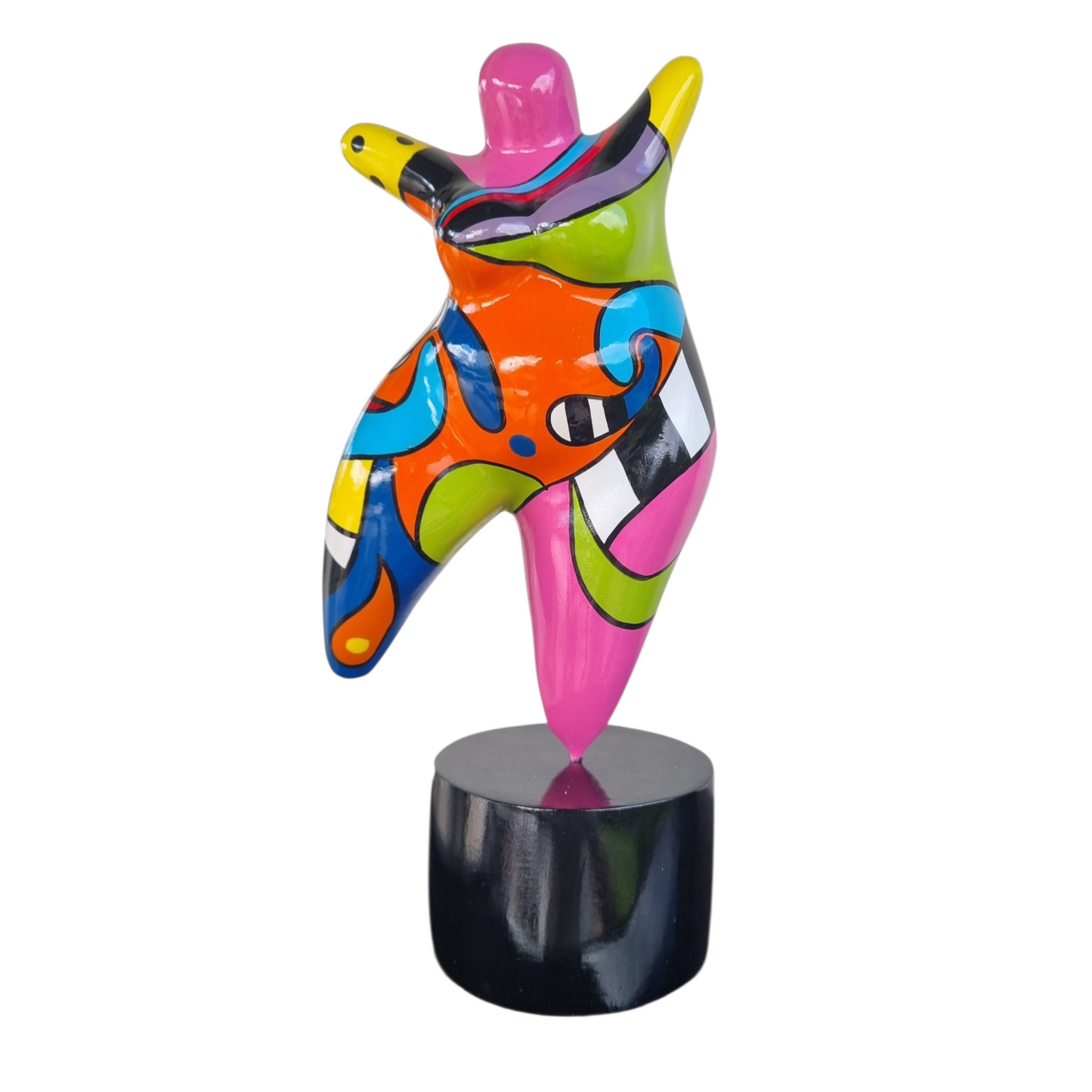 Sculpture of round & Curvy woman, multicolored resin. Height 26 centimeters 