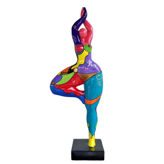 Statue of a dancing woman, in multicolored resin, height 52 centimeters