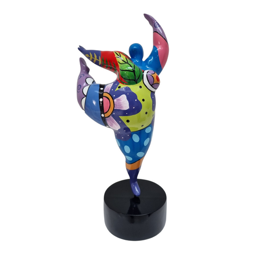 Sculpture of a round & curvy woman, resin colorful. Height 38 centimeters