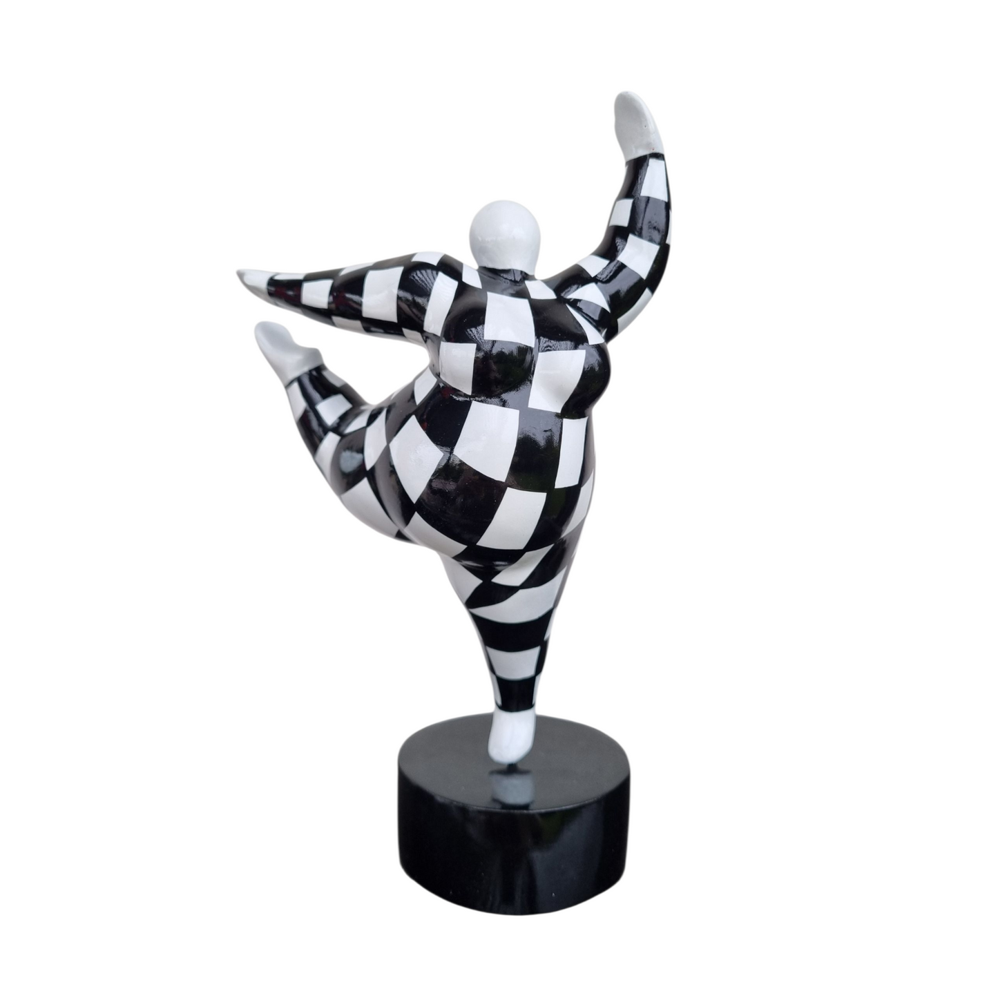 Sculpture of a round & curvy woman, black and white resin. Height 28 centimeters