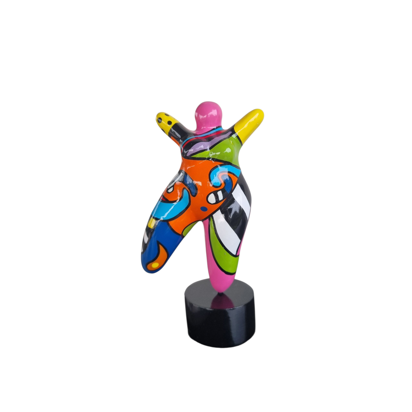 Sculpture of round & Curvy woman, multicolored resin. Height 17 centimeters 