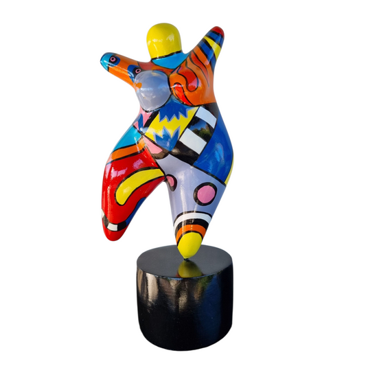 Sculpture of a round & curvy woman, resin colorful. Height 26 centimeters