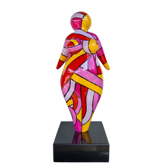 Sculpture of round & Curvy woman, multicolored resin. Height 40 centimeters