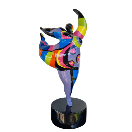 Sculpture of a round & curvy woman, resin colorful. Height 38 centimeters