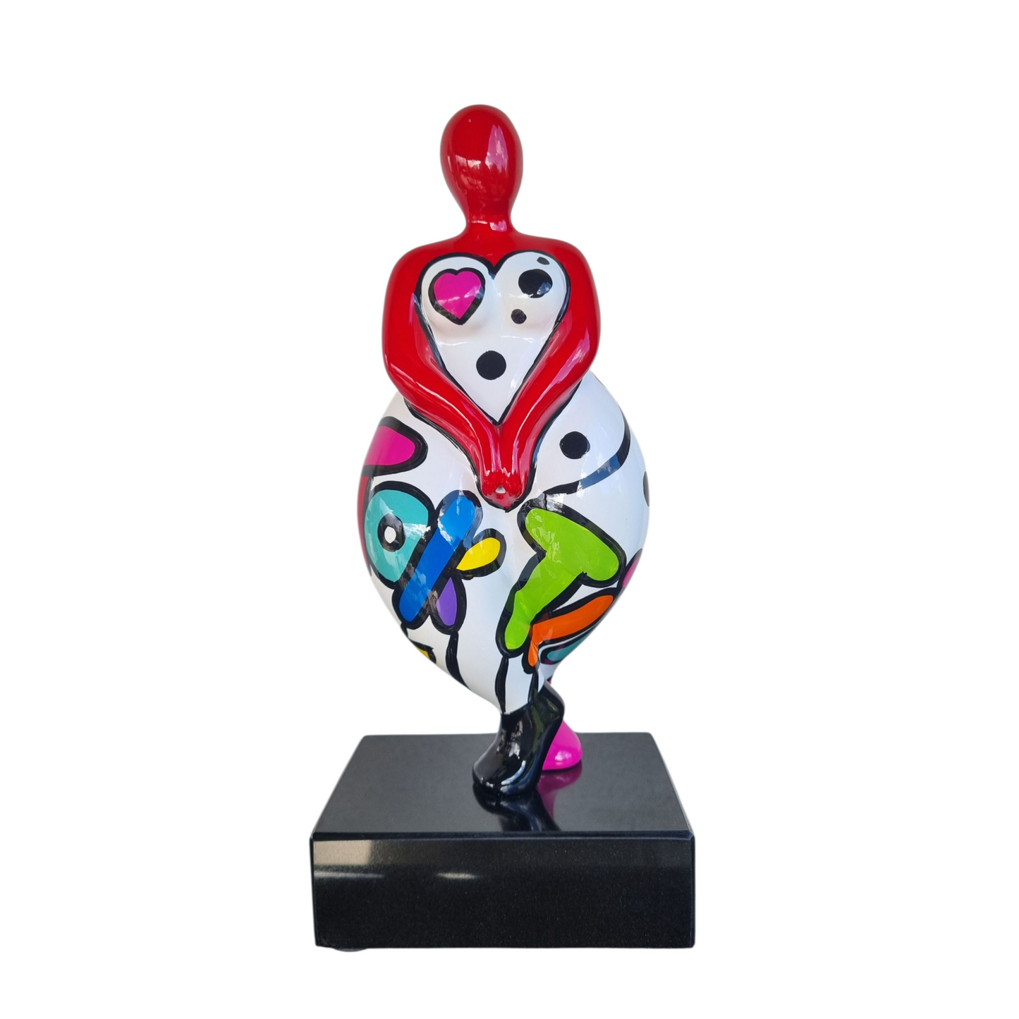 Sculpture of a round & curvy woman, resin colorful. Height 31 centimeters