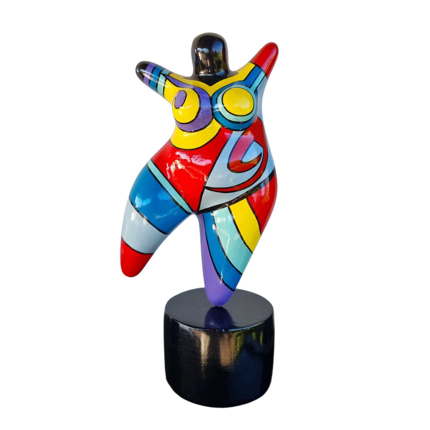 Statue de femme ronde danseuse, en résine multicolore. Hauteur 26 centimètres