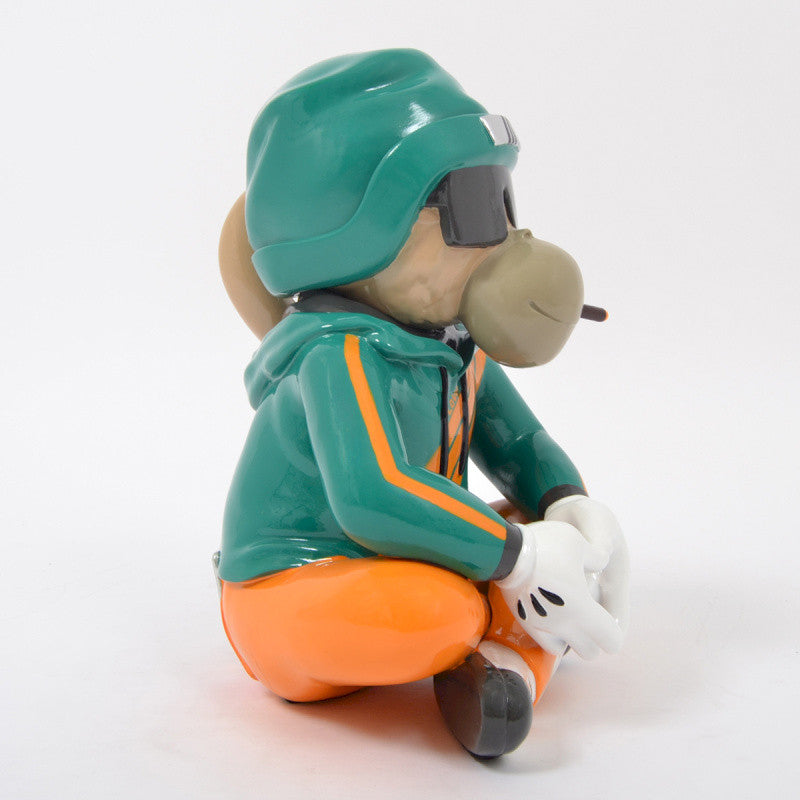 Statue de singe Skieur, en résine multicolore, hauteur 36 centimètres