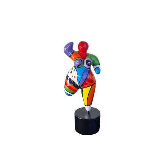Sculpture of round & Curvy woman, multicolored resin. Height 15 centimeters