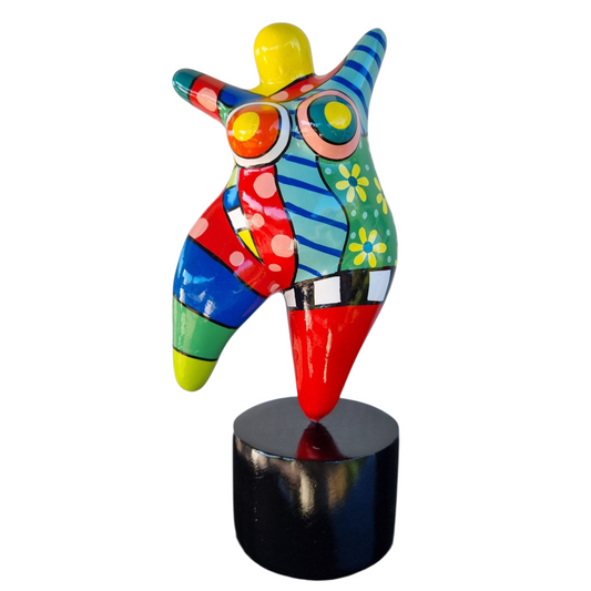 Statue of a curvy woman, multicolored resin. Height 26 centimeters
