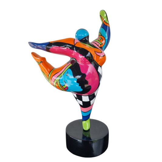 Statue de femme danseuse ronde style Nana, en résine multicolore. Hauteur 28 centimètres