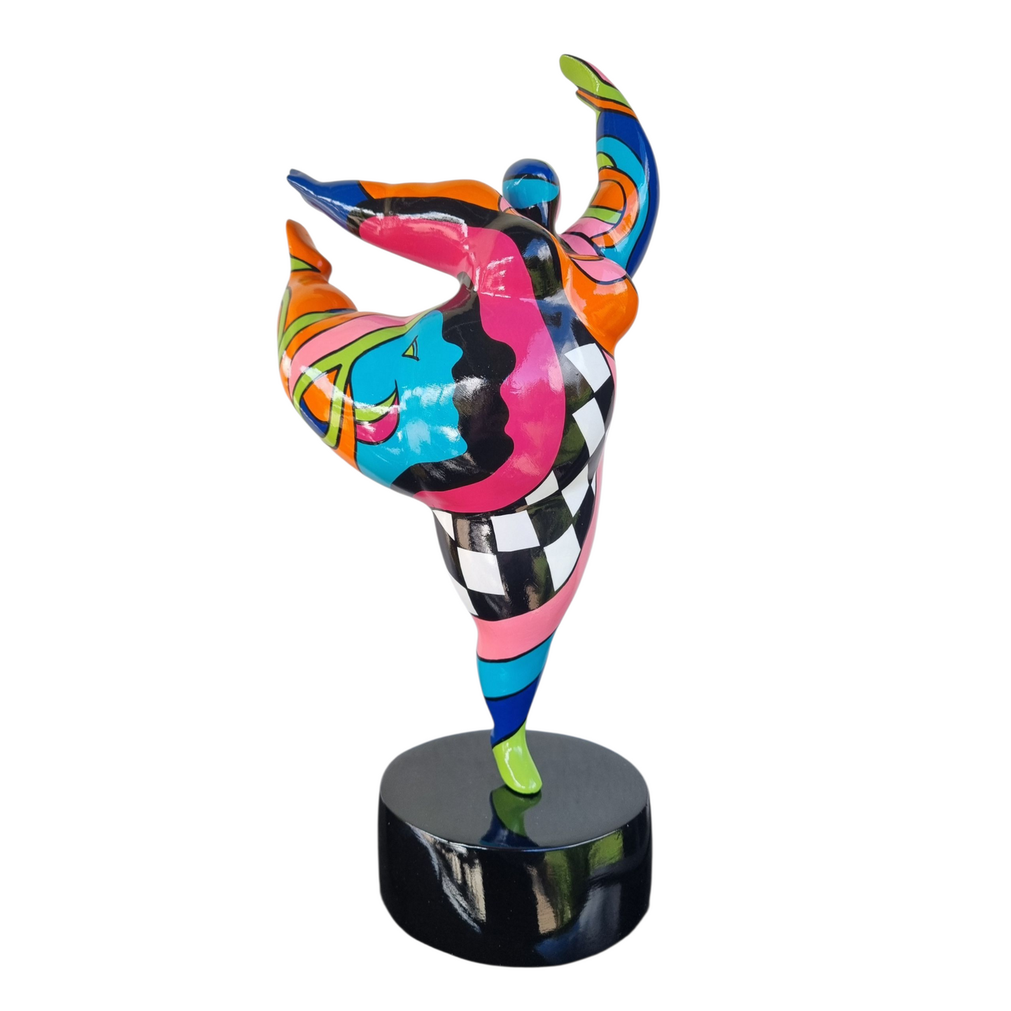 Sculpture of a round & curvy woman, resin colorful. Height 38 centimeters