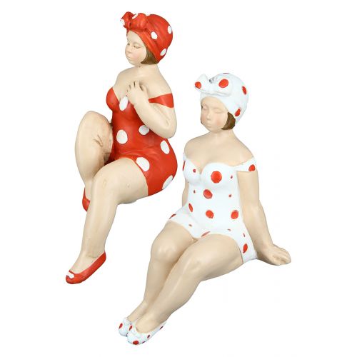 Figurines résine, deux femmes baigneuses plage en maillot de bain, hauteur 13 centimètres