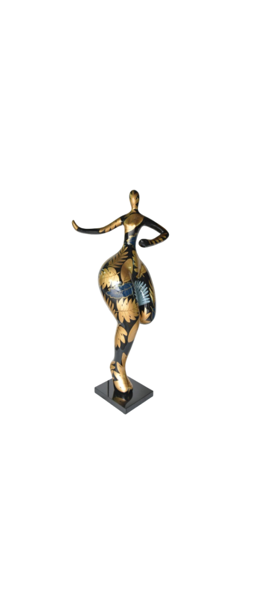 Copie de Grande sculpture femme ronde "Nana", en résine noire et dorée. Hauteur 140 centimètres