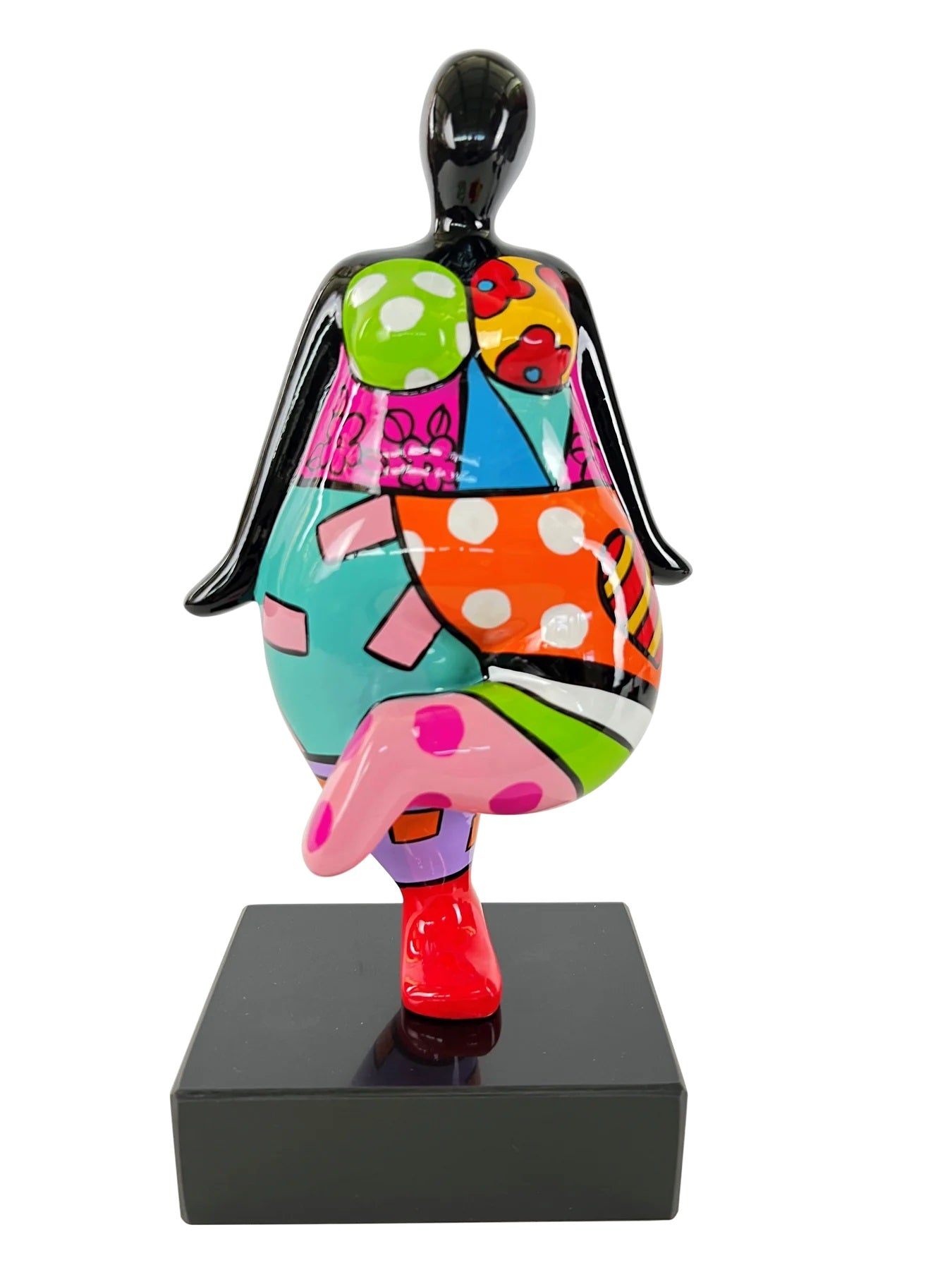 Sculpture femme style Nana, en résine multicolore. Hauteur 31 centimètres