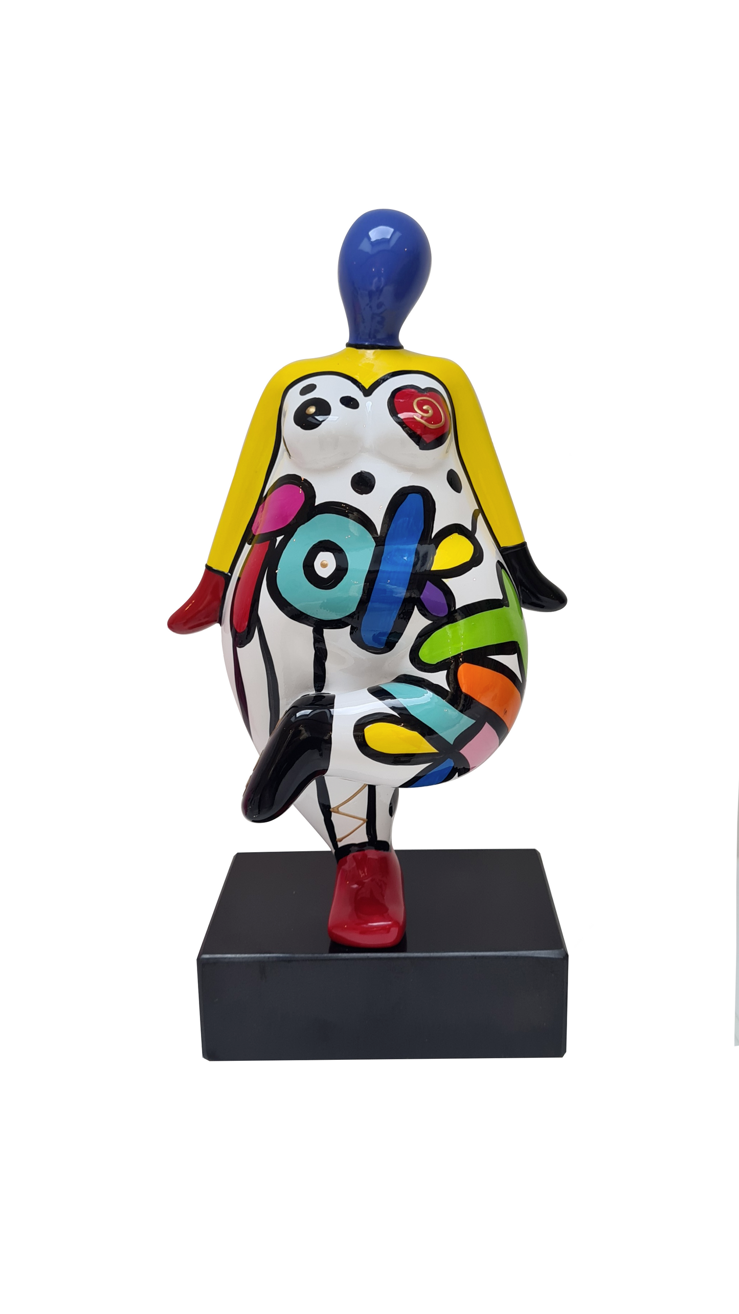 Sculpture femme style Nana, en résine multicolore. Hauteur 31 centimètres
