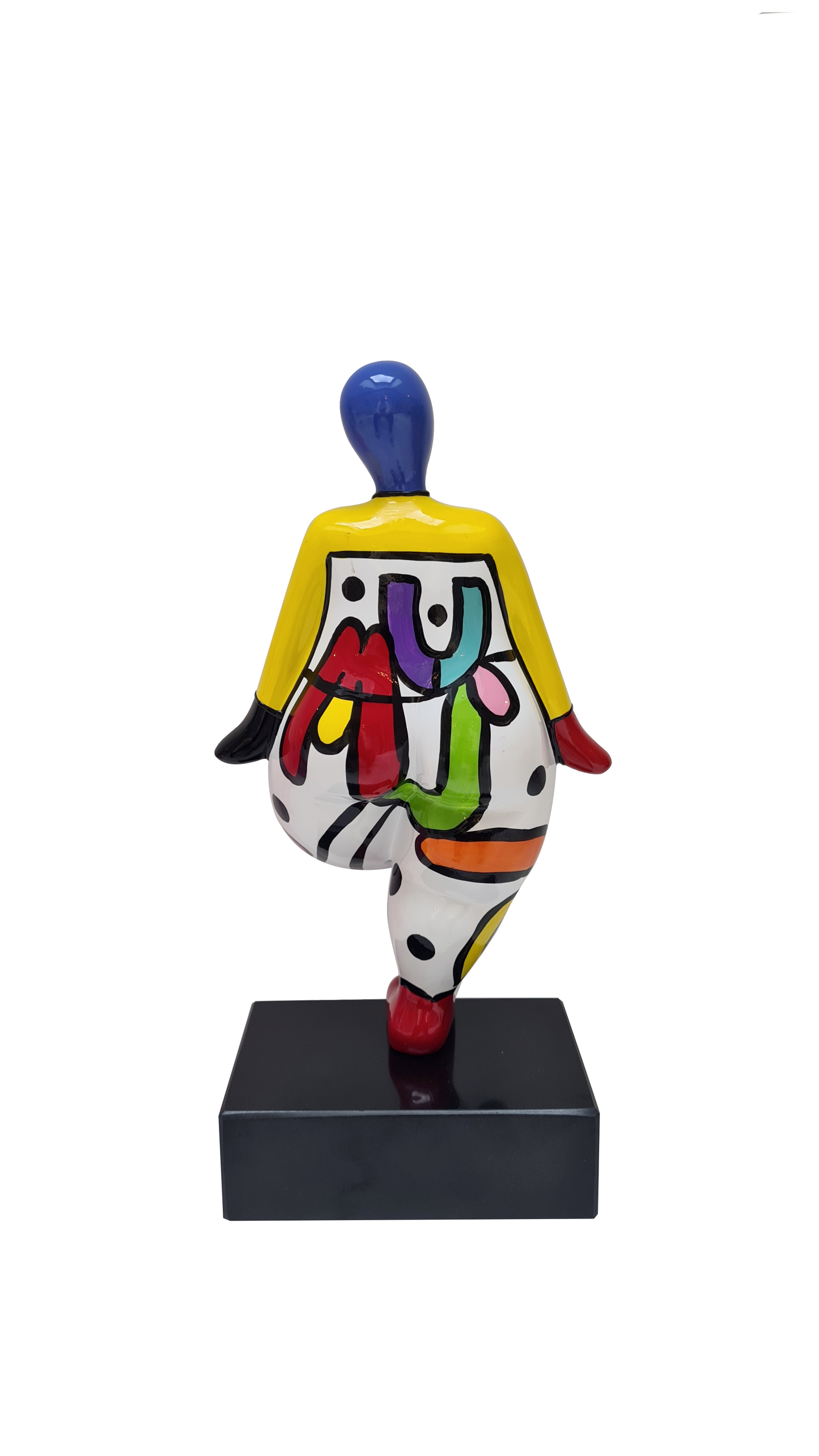 Sculpture femme style Nana, en résine multicolore. Hauteur 31 centimètres