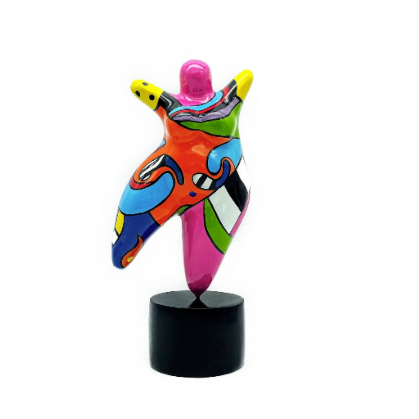 Big Dancer statue 60 cm, curvy woman with multicolor patterns. Hand-painted resin sculpture, decoration Laure Terrier